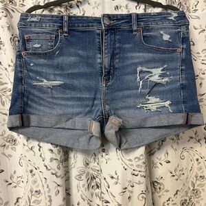 American Eagle Outfitters Blue Distressed Jean Shorts